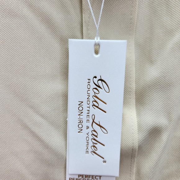 Roundtree & Yorke Button Down Mens XXL Cream Beige Gold Label Shirt Non Iron New - Picture 2 of 7
